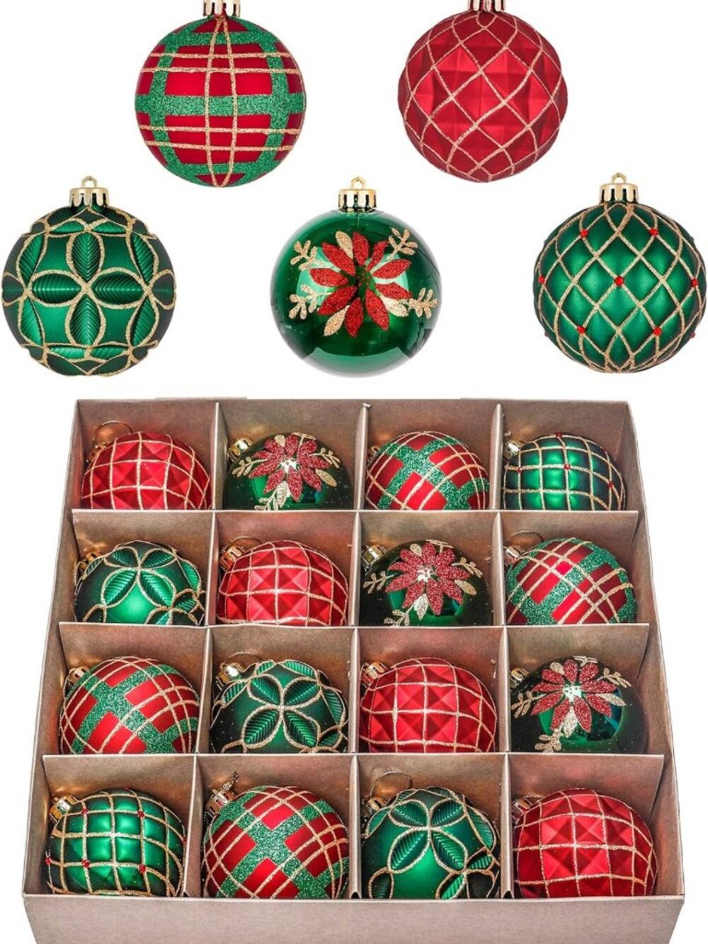 16ct Christmas Tree Ball Ornaments - 3.15" Holiday Decorations, Festive Decor